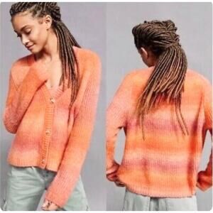 Anthropologie Maeve Hallie Space Dyed Cardigan Sweater Size Small Petite Orange